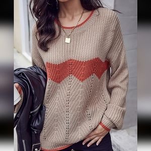 COPY - COPY - Casual Crew Neck Color Block Sweater.